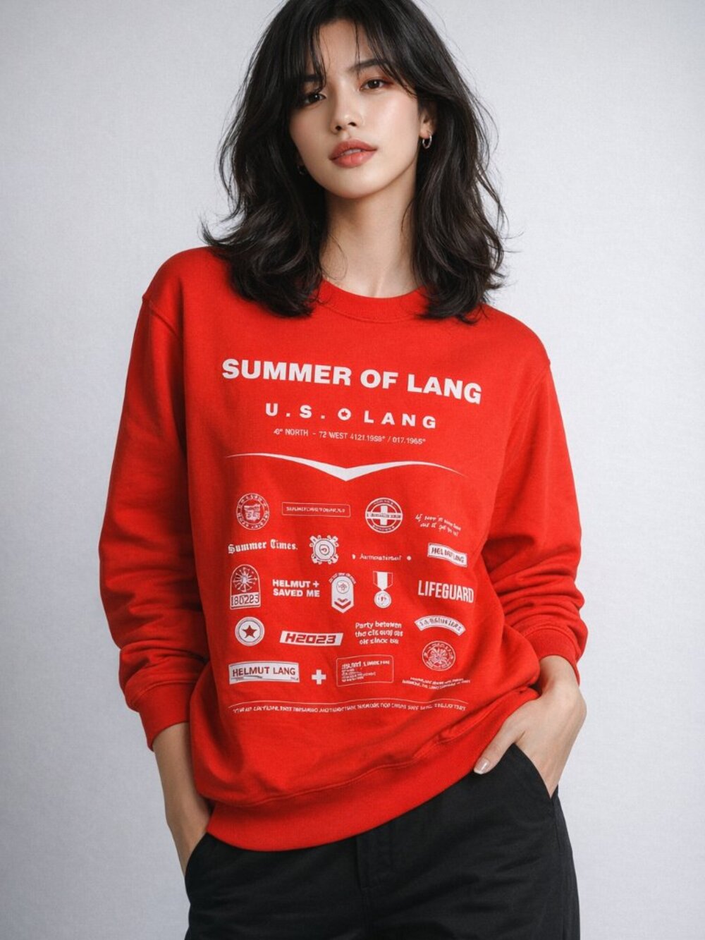 Helmut Lang Red Summer of Lang Printed Sweatshirt Size XS
